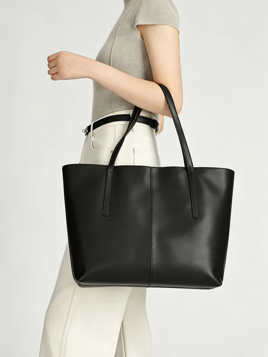Niche-design Fashion Genuine Leather Women Large-capacity Tote Bag Senior Sense Work And Commute Soft Leather Shoulder Bag