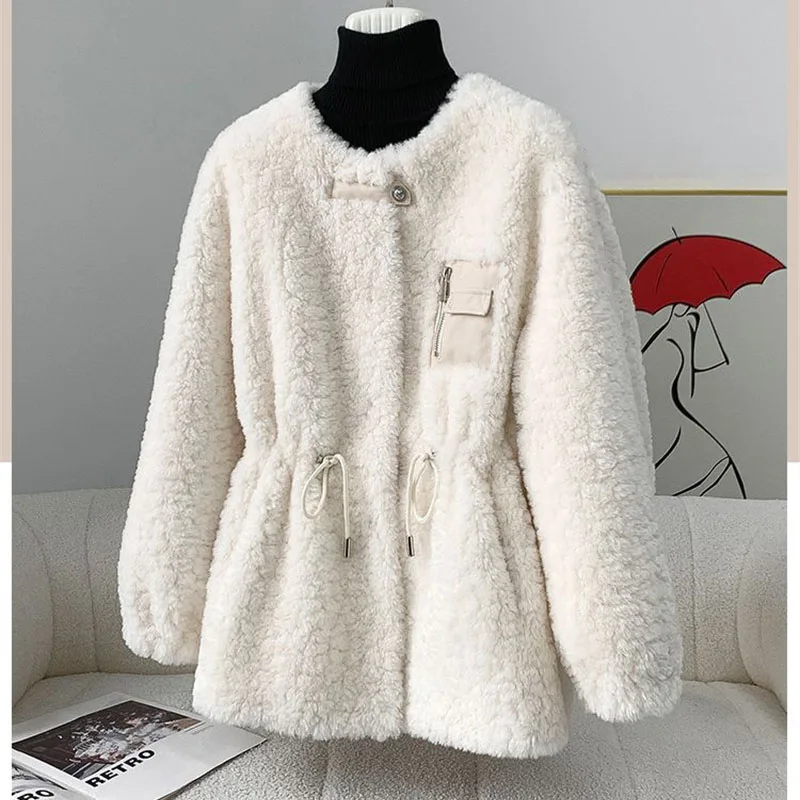 2026 Winter New Fashion Lamb Wool Coat Women Winter Fur Coat Fur Integrated Waist Cinching High-end Versatile Warm Overcoat Top