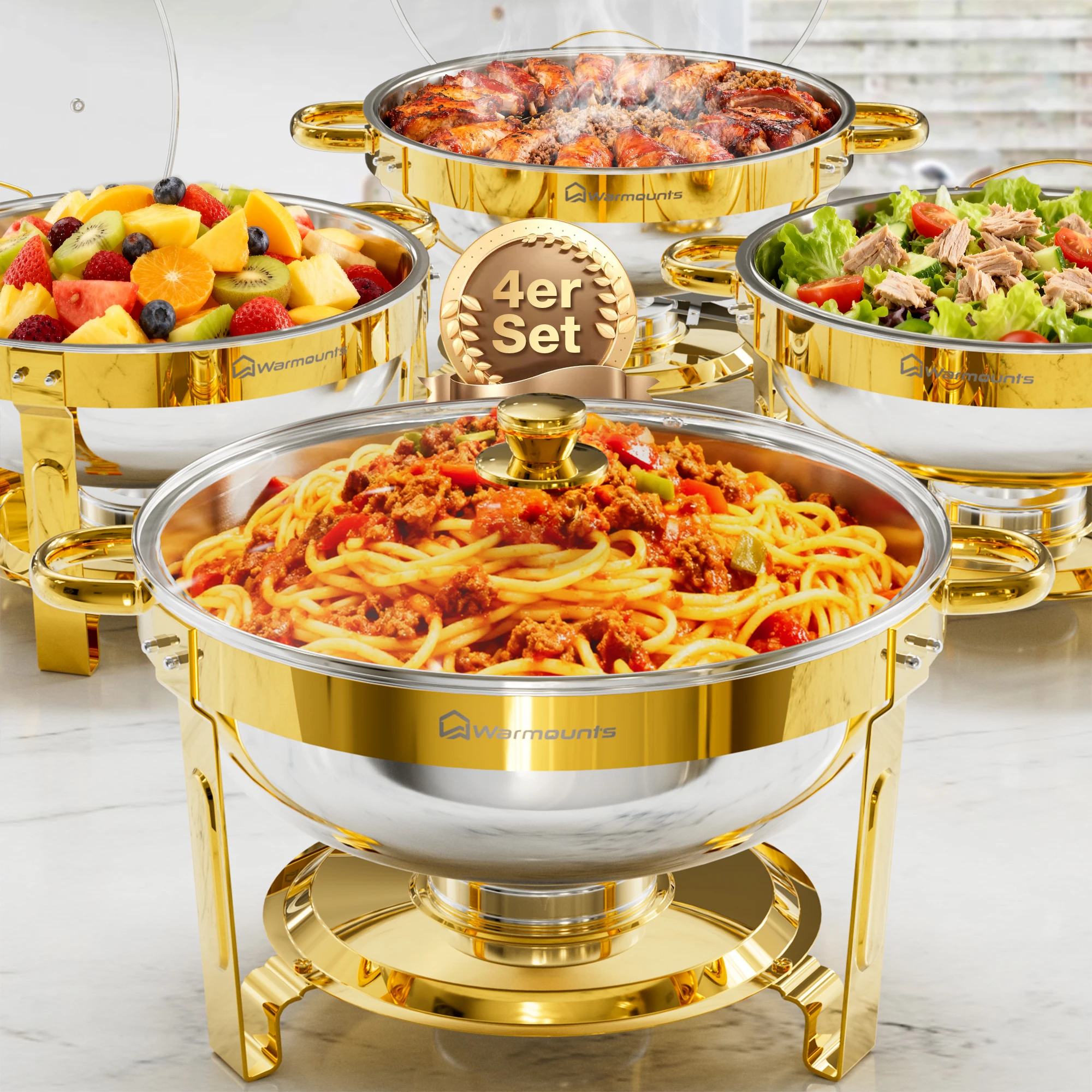 

5QT Круглые 2/4 упаковки жаровни для шведского стола, набор жаровни из нержавеющей стали для домашних вечеринок, набор рождественских подогревателей для шведского стола