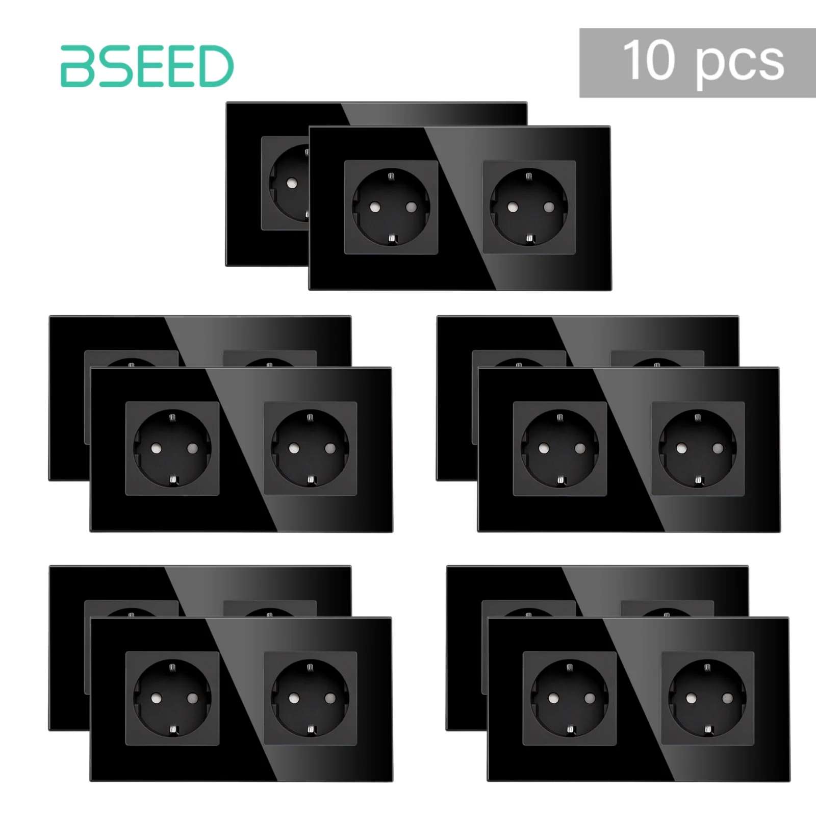 BSEED EU Standaard Stopcontact Glazen Frame 16A Dubbele Stopcontacten 157mm Voor Thuiskantoor Slaapkamer Stopcontact 3 Kleuren