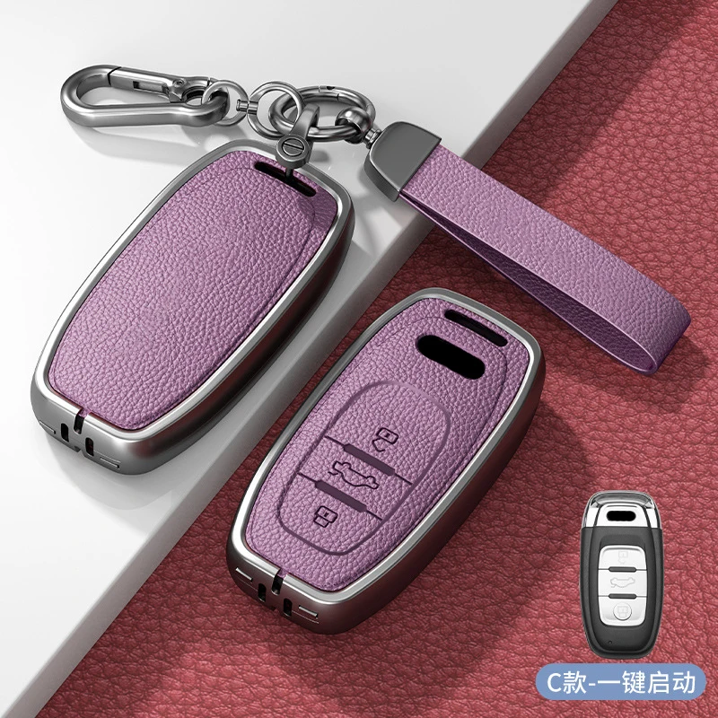 Zinc Alloy Leather for Audi A1 A3 A4 A5 A6 A7 A8 Quattro Q3 Q5 Q7 Smart Remote Car Key Case Cover Fob Keychain Accessories