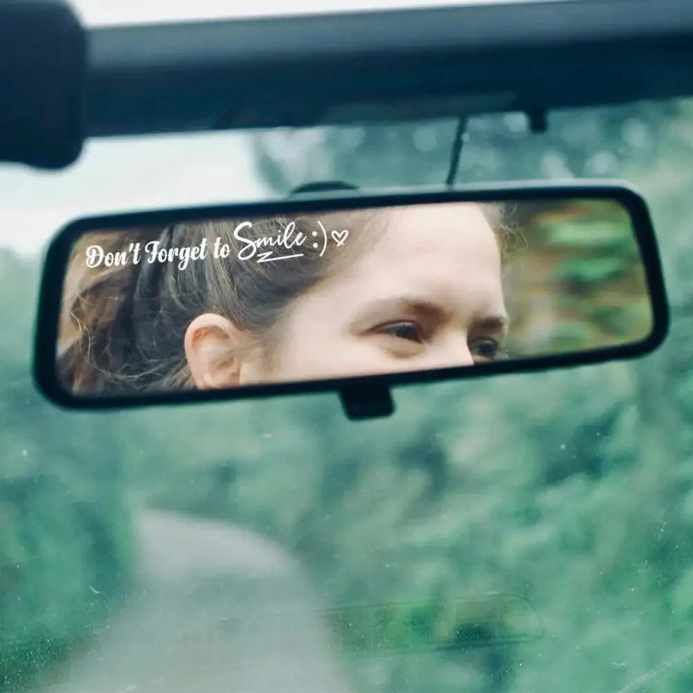 

5 Pcs Car Stickers: "Don't Forget to Smile" Rearview Mirror Stickers, White Makeup Mirror Decorations