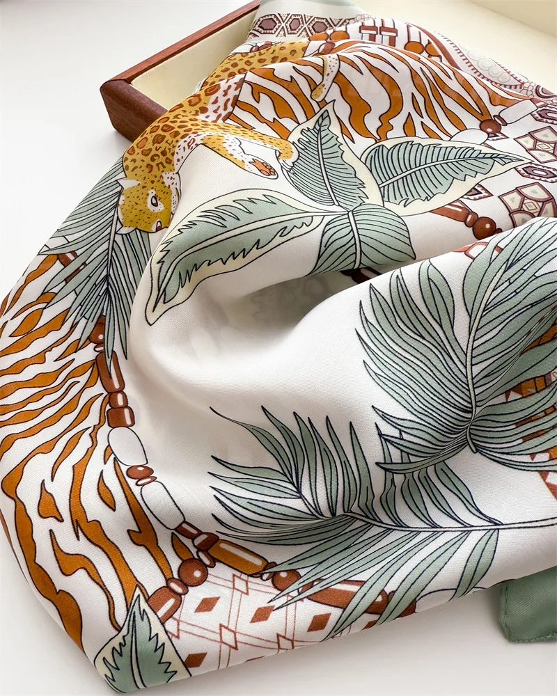 Syal Kotak-kotak Persegi Sutra Merek Mewah Syal Dasi Rambut Leher Satin Wanita Syal Kerja Lembut 2025 Kepala Jilbab Baru Foulard Wanita