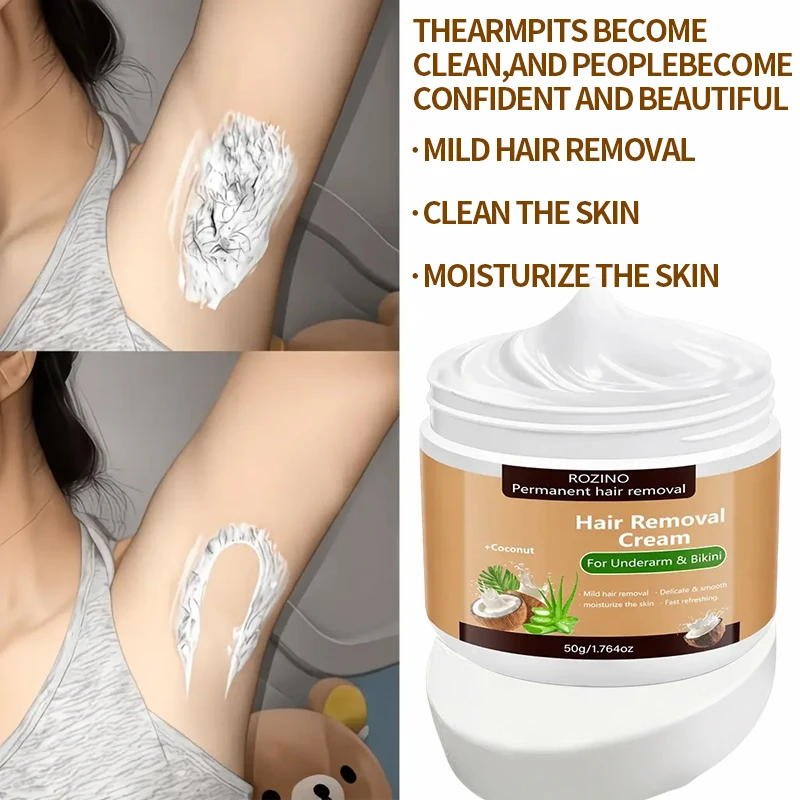 One application lasts for three months, 50g coconut hair removal cream, instant hair removal, non-irritating to the skin, smooth and residue-free semi-permanent hair removal, suitable for hair removal on lips, armpits, legs, and arms