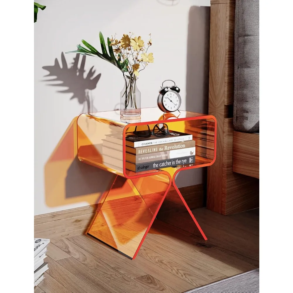 

Acrylic Nightstand Side Table Modern Design Clear Home Decor Display End Table for Living Room (Orange)