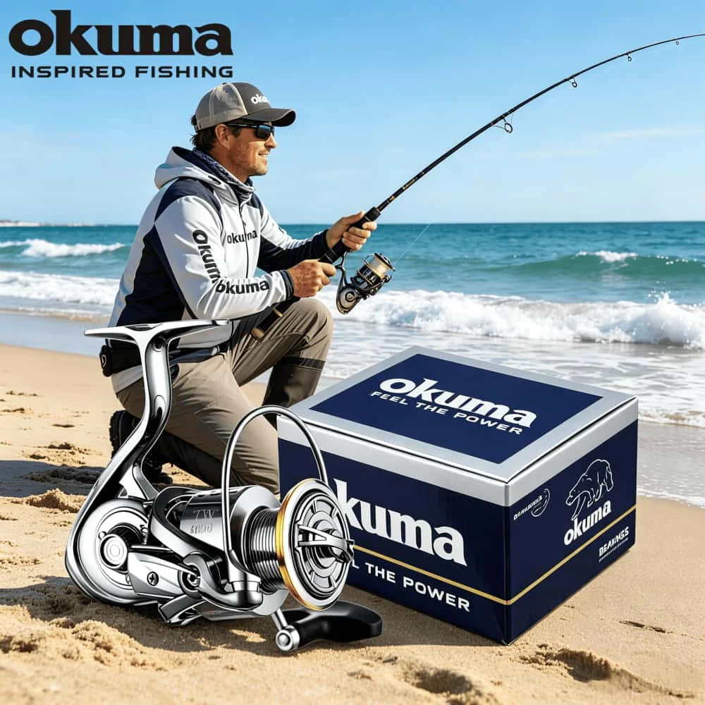 All Metal Okuma Fishing Reel 12+1BB Ultra Lightweight Powerful Reel 5.5:1 High Speed Spinning Reel for Both Freshwater Saltwater