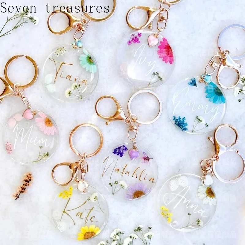 

Personalized customized name flowers eternal flower name keychain letter tassel pendant car keychain women's jewelry gift
