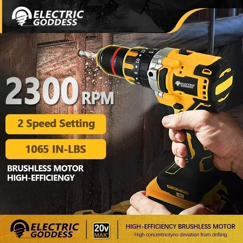 Electric Goddess DCD791 2300rpm Cordless Drill Compact Brushless Percussion Drill With Battery Set For Dewalt 20v Battery