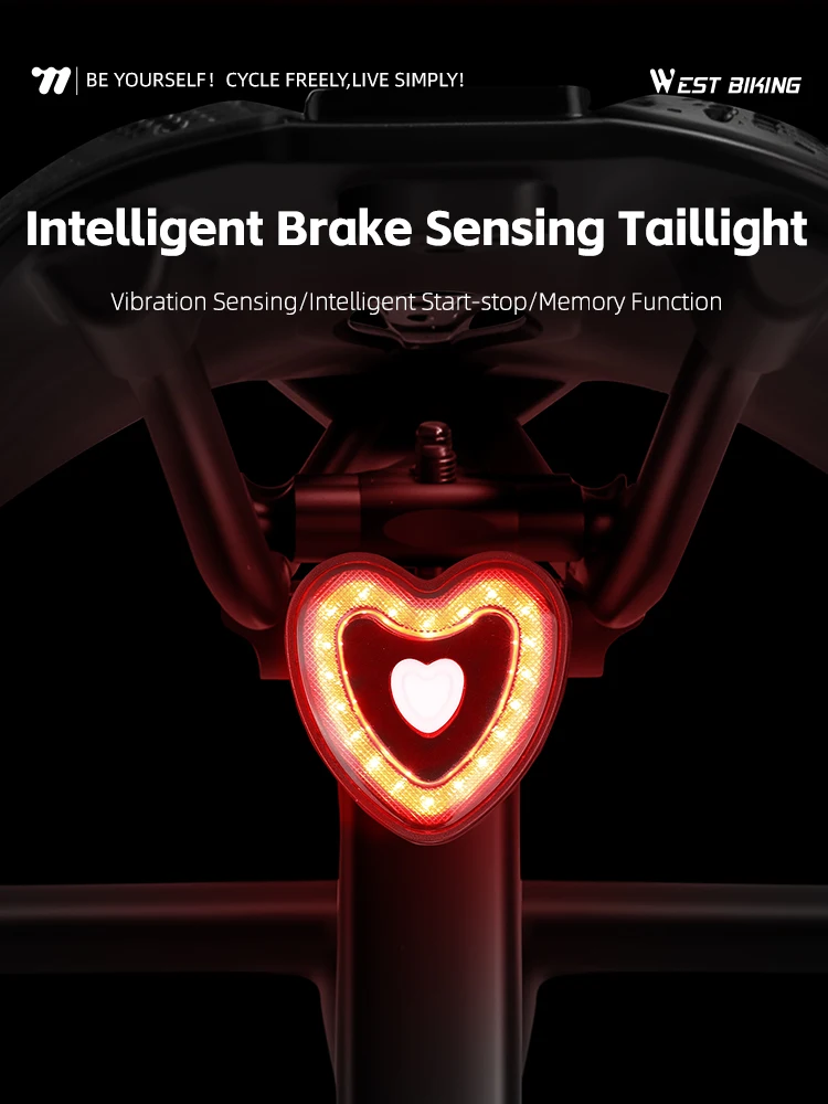 AliExpress West Biking WEST BIKING Bike Tail Light Smart Brake Sensing MTB Road Bike Rear Light IPX6 Waterproof 4 Modes Heart Light Cycling Accessories