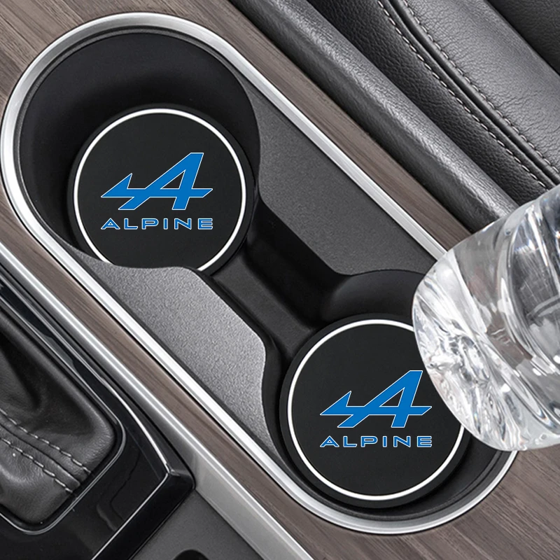

2pcs Car Badge Water Cup Holder Anti-slip Pad Mat Bottle Slot Coaster Styling Alpine Logo For Duster Twingo Megane Kadjar Captur