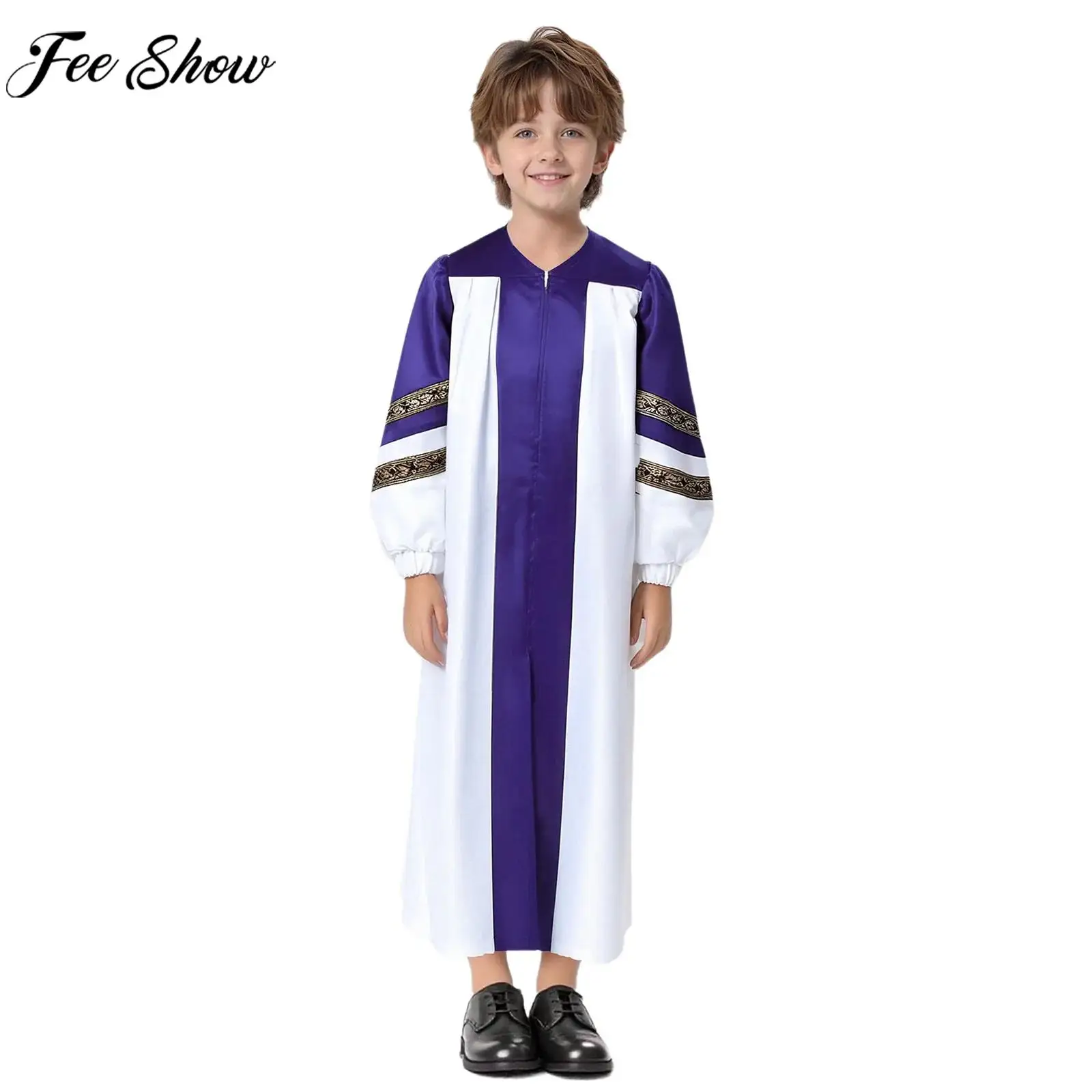 

Детский халат для хора поклонения, тематическая вечеринка на Хэллоуин, пастор, священник, карнавальный костюм с длинными рукавами на молнии, католическое христианское духовенство, платье