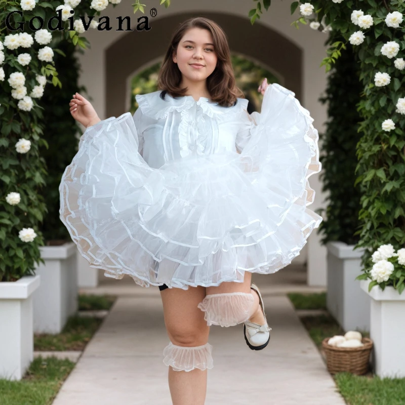 

Sweet Girl White Boneless Lolita Multi-layer Cake Crinoline Exquisite Elastic Waist A-line Fashionable Versatile Crinolines