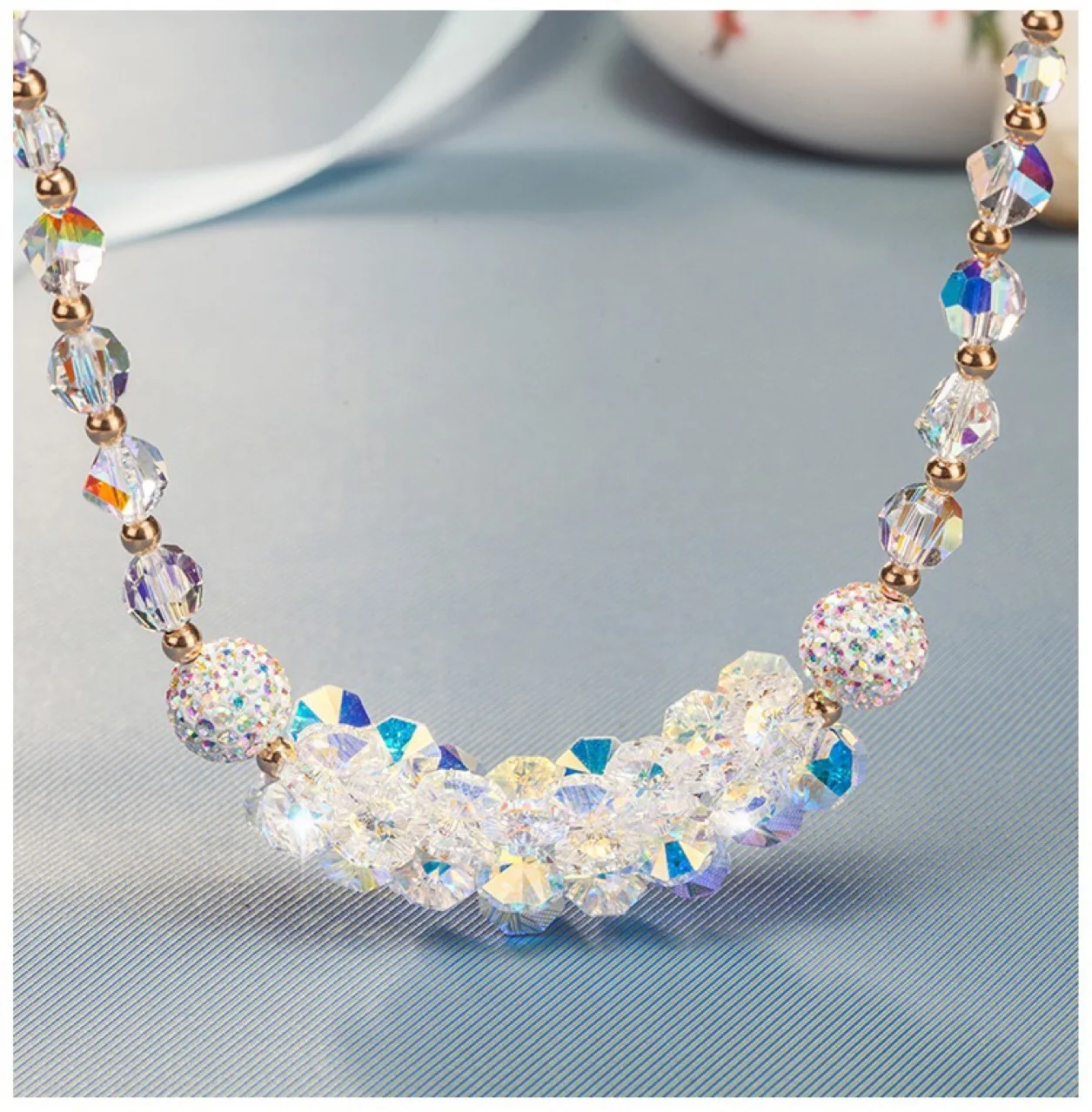 Fashion Shiny Crystal Transparent Beads Necklace  Chain Necklaces for Women Girls New Trend Party Gifts Jewelry