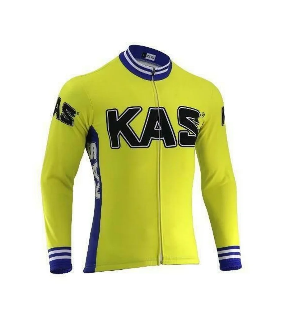 KAS TEAM  Retro Classic Men Winter Fleece Thermal Cycling Jerseys Long Sleeve Racing Bicycle Clothing Maillot Ropa Ciclismo