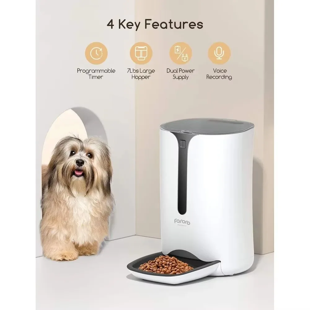 FurStarAutomatic Cat Feeder, Faroro Dog Food Dispenser For Small Pets With Distribution Alarms, Portion Control, Voice Recorder