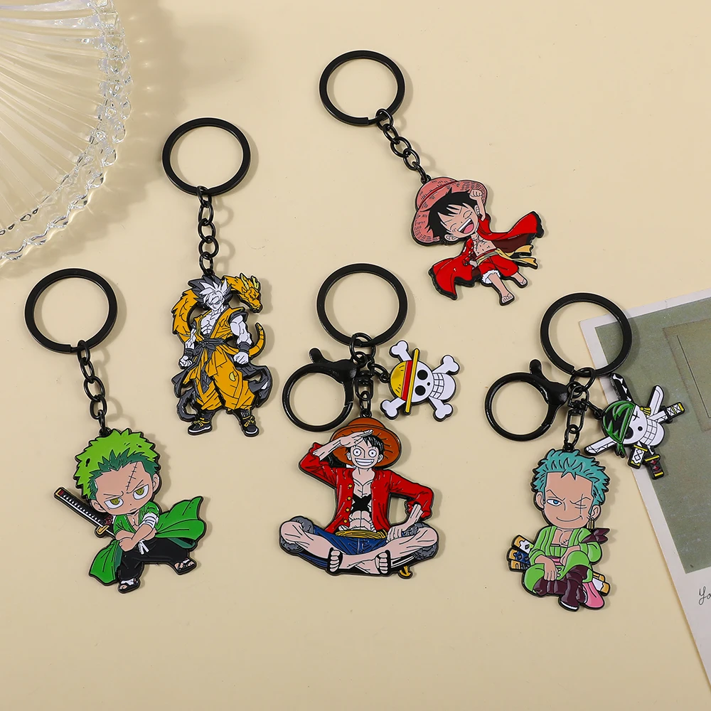 Chaveiro de Anime One Piece com Monkey D. Luffy e Roronoa Zoro, Acessório de Moda para Mulheres e Homens, Decoração de Carro