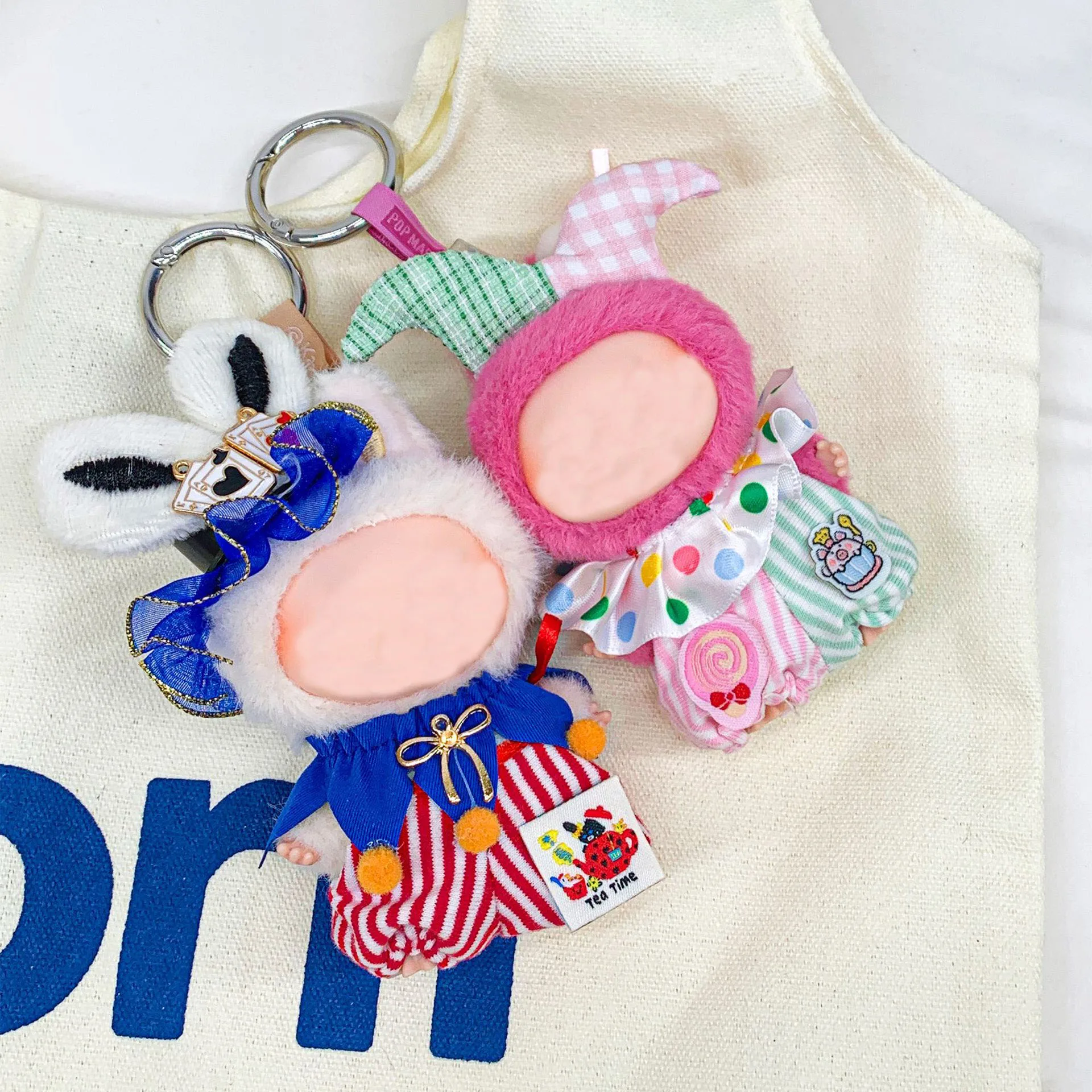 ラビュブ4.0ドール服 カラフルボールピエロ衣装アクセサリー ミニぬいぐるみセット トレンド衣装 チェック柄ワンピース襟付き服