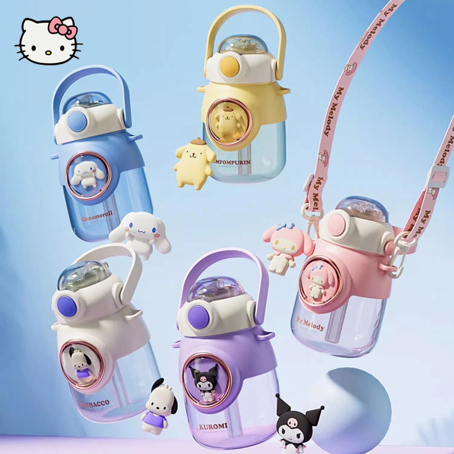 820ML Large Capacity Sanrio Water Bottle Cute Hellokitty Cinnamoroll Kuromi Portable Straw Water Cup For Outdoor Sports Fitness