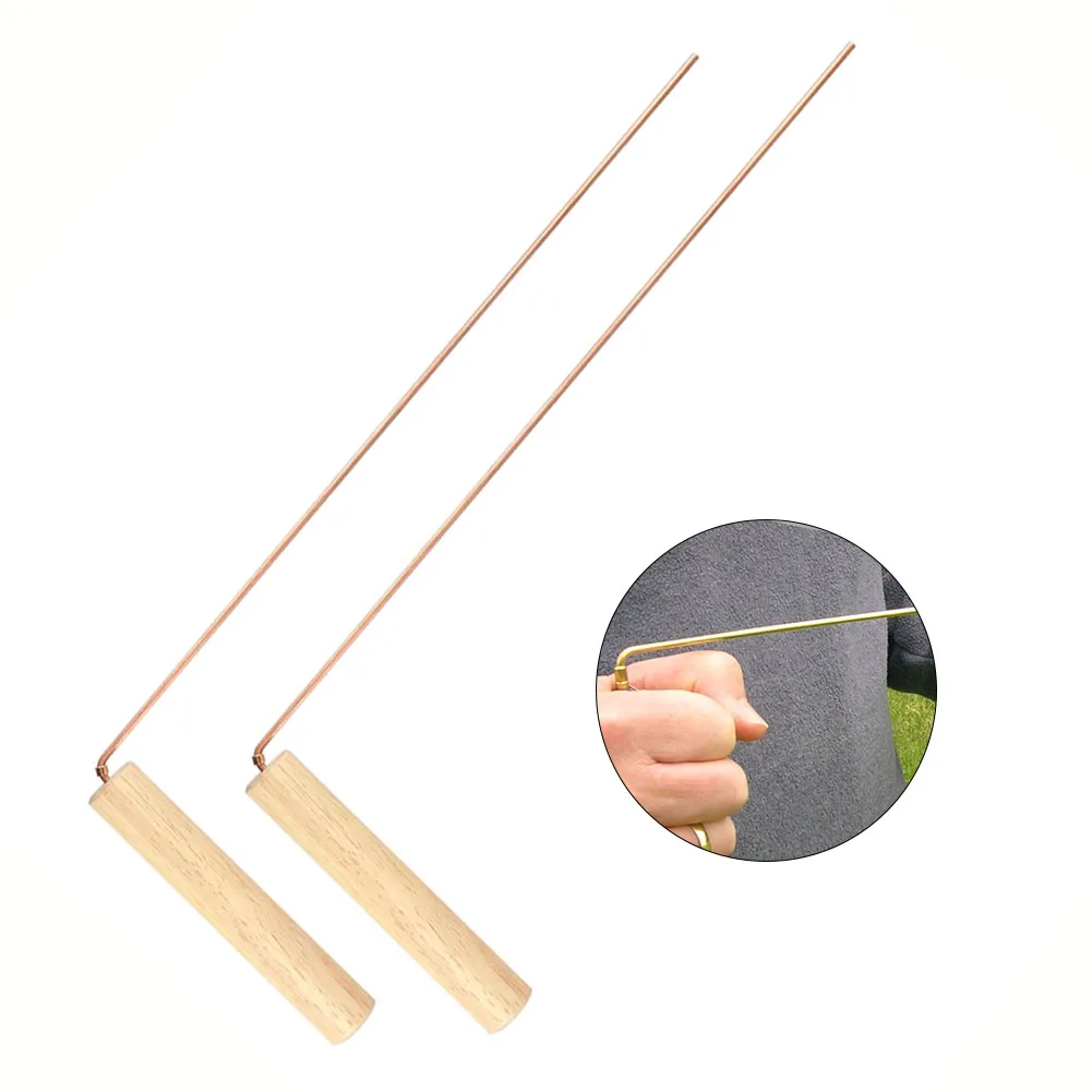 2pcs 99.9% Copper Dowsing Rods Metal Detector For Water Treasure Finding Tools Copper Probing Rod With Wooden Handles