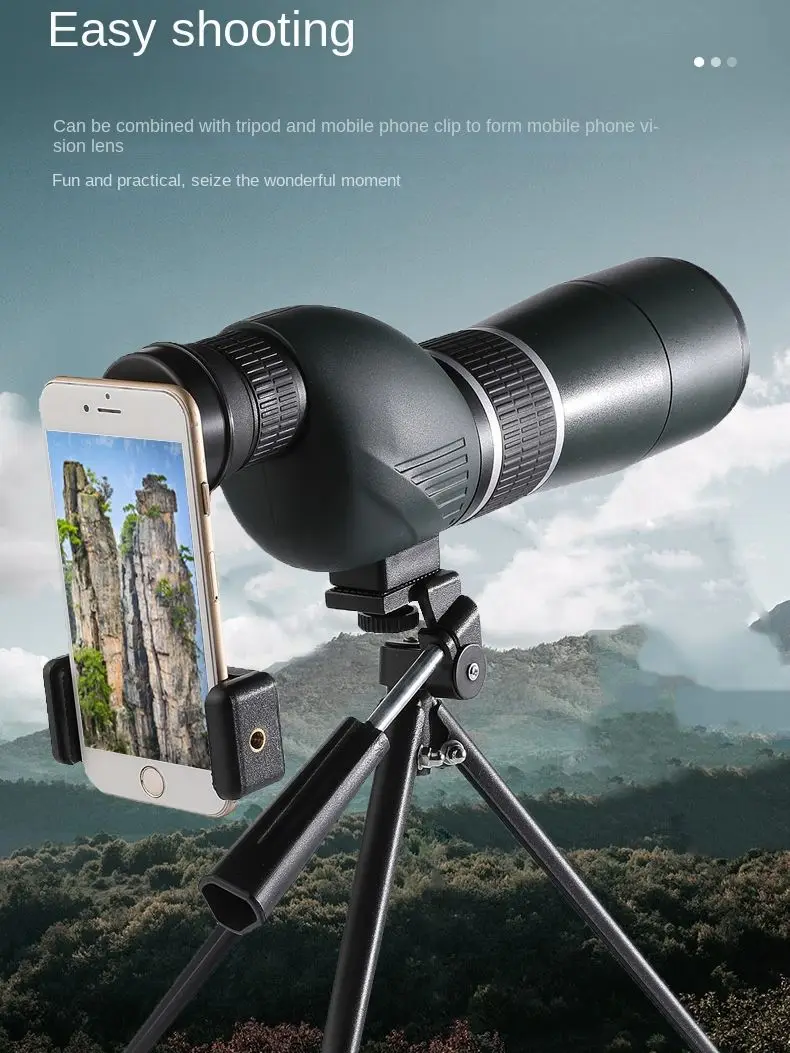 HD 20-60x60 Monoculars High Zoom Spotting Scopes Telescope Long Range Birdwatching Hunting Camping With Phone Clip Tripod Bak4