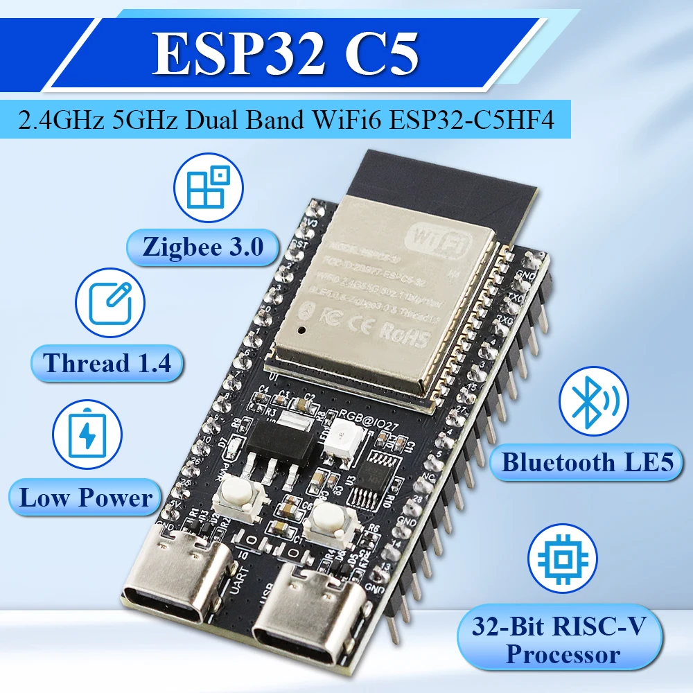 ESP32-C5 Development Board Dual-frequency 2.4G and 5GHz WiFi Module ESP32C5-DevKitC-1 N4 4MB Flash CH340 CH343 32PIN TYPE-C