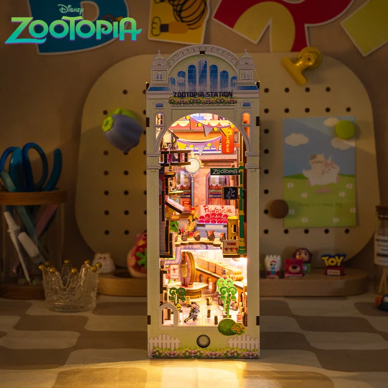 Disney Zootopia Book Stand 3d Wooden Assembled Model Toy Rabbit Judy Nick Room Night Light Decorative Toys Gift Kid Ornament Toy