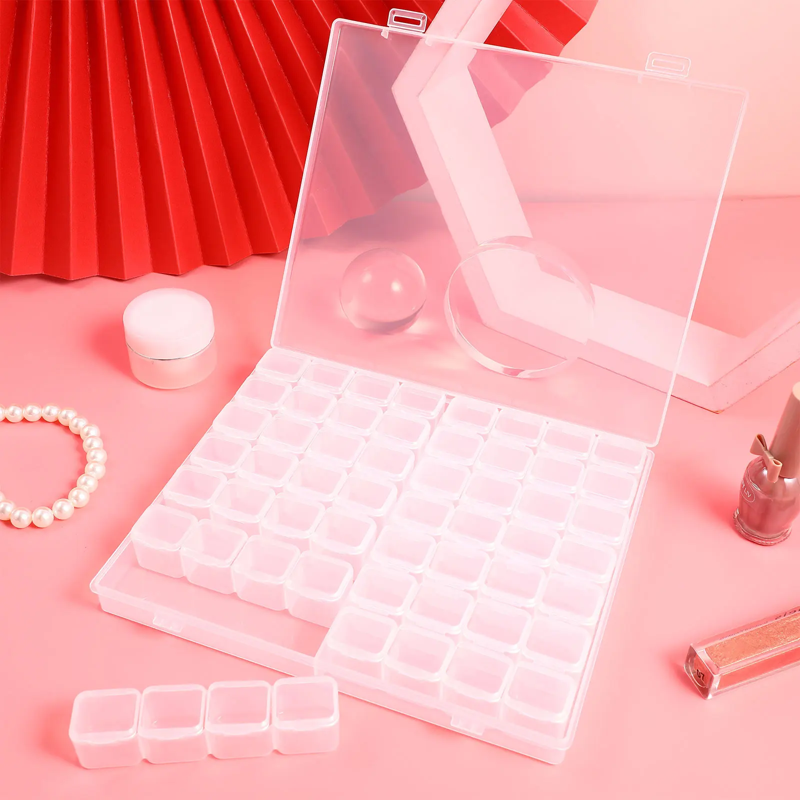 

56 Compartments Rhinestone Storage Box Transparent Plastic Bead Organizer for Jewelry DIY Crafts Nail Art Supplies Display Case