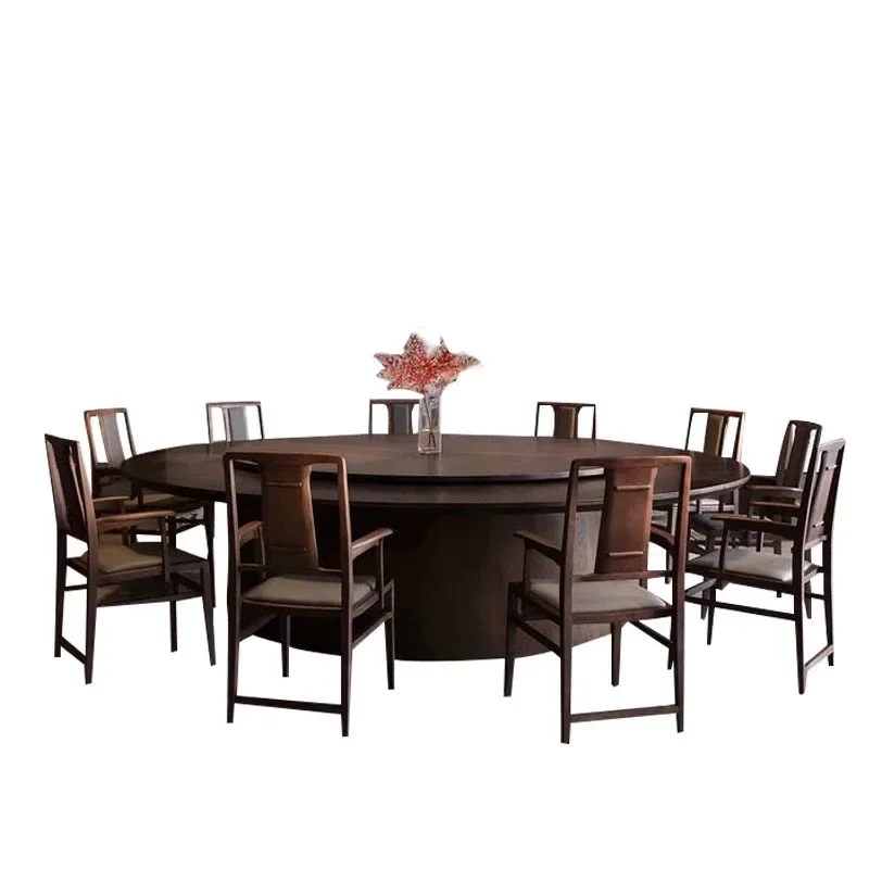 

Electric round dining table, hotel clubhouse commercial solid wood dining table and chairs, hotel restaurant box