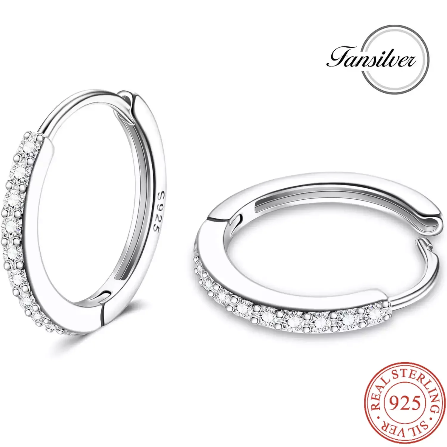 Fansilver 925 Sterling Silver Small Hoop Earrings for Women 20G Cubic Zirconia Cartilage Earrings Hoop Minimalist  Earrings