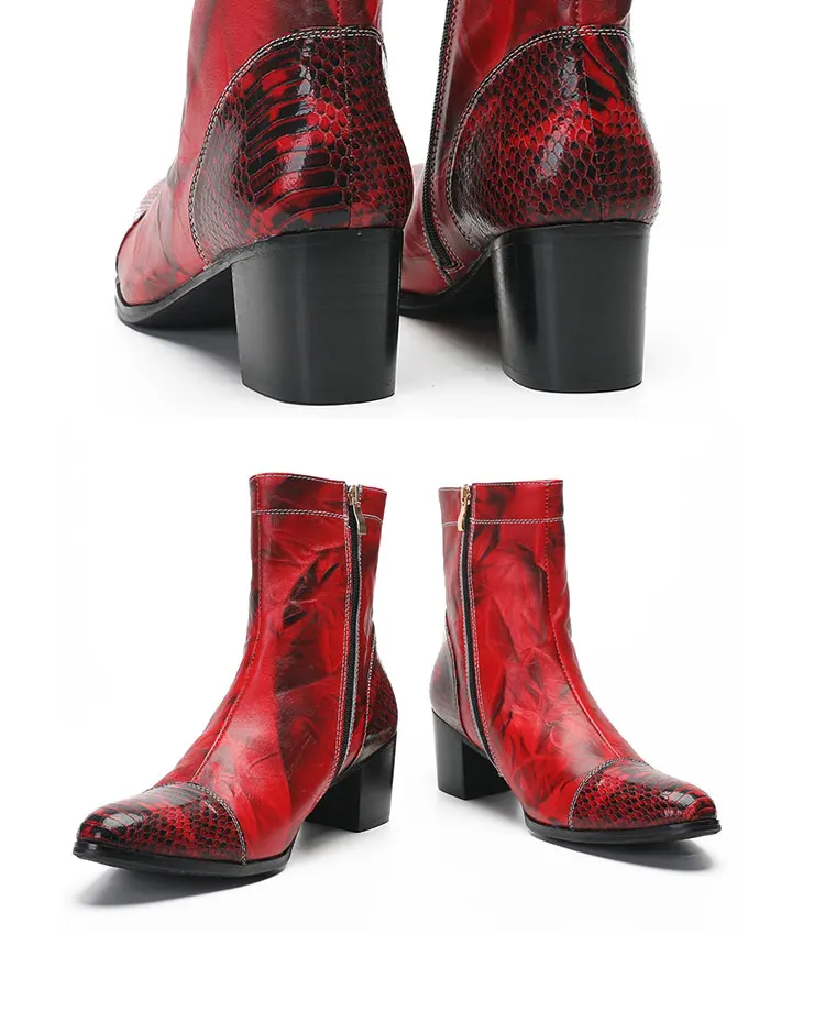 Frühling andAutumn Männer hochhackigen Quadratische kopf Bühne Laufsteg Hochzeit Stiefel top schicht rindsleder Starke Ferse Partei Heighten männer der Stiefel – Detail 6