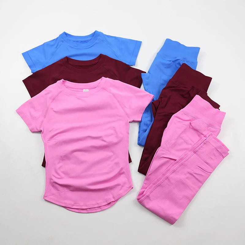 

Женские спортивные комплекты, бесшовная одежда для йоги, рубашки с короткими рукавами, леггинсы для поднятия ягодиц, комплект из двух предметов, женская спортивная одежда, комплект для тренировок