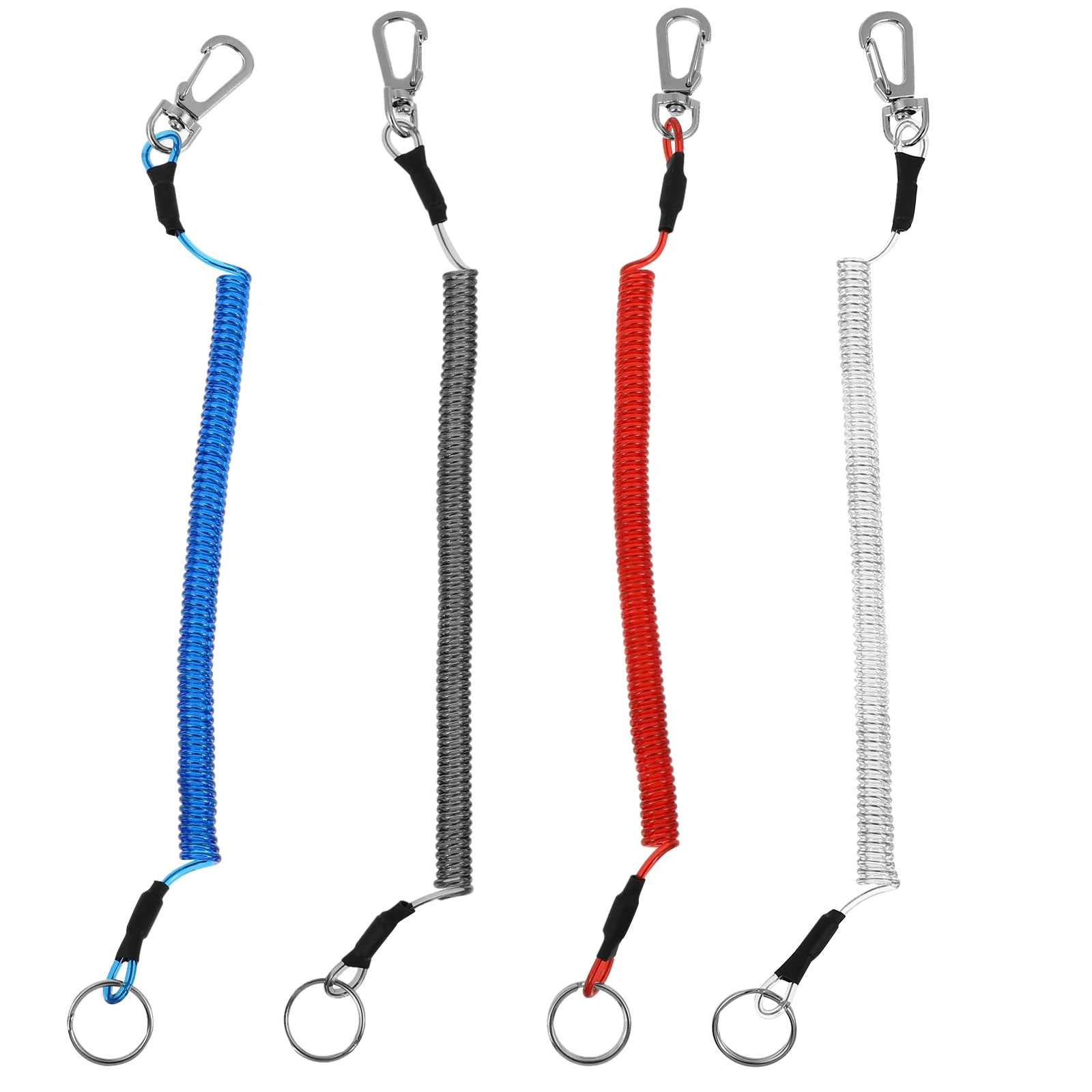 

4pcs Spring Rope Durable TPU Steel Wire Elastic Coil for Hiking Mountaineering Fishing Carabiner Portable Safety Lanyard