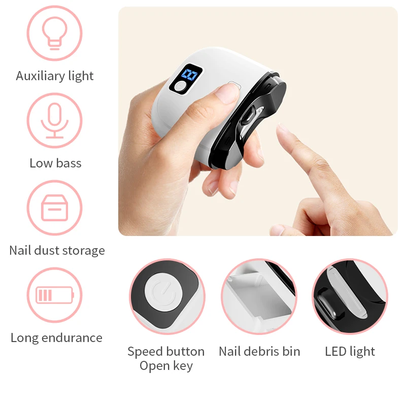 Electric Nail Clipper 3Speed Levels Automatic Nail Clipper Nail Clip Storage and LCD Light USB for Adults Seniors Babies Kids