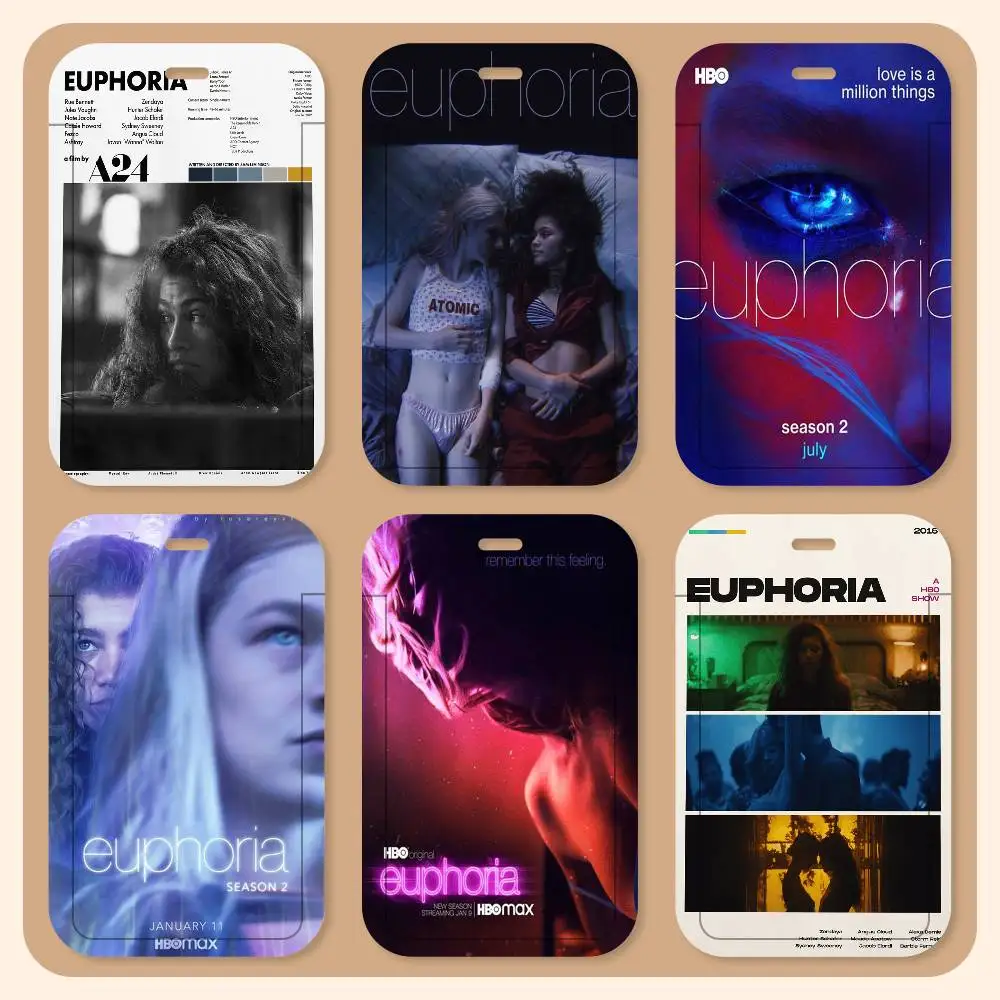 Porte-cartes tendance TV Euphoria avec cordon, porte-cartes d'identité étudiant, porte-cartes tour de cou, accessoires de contrôle d'accès, cadeaux