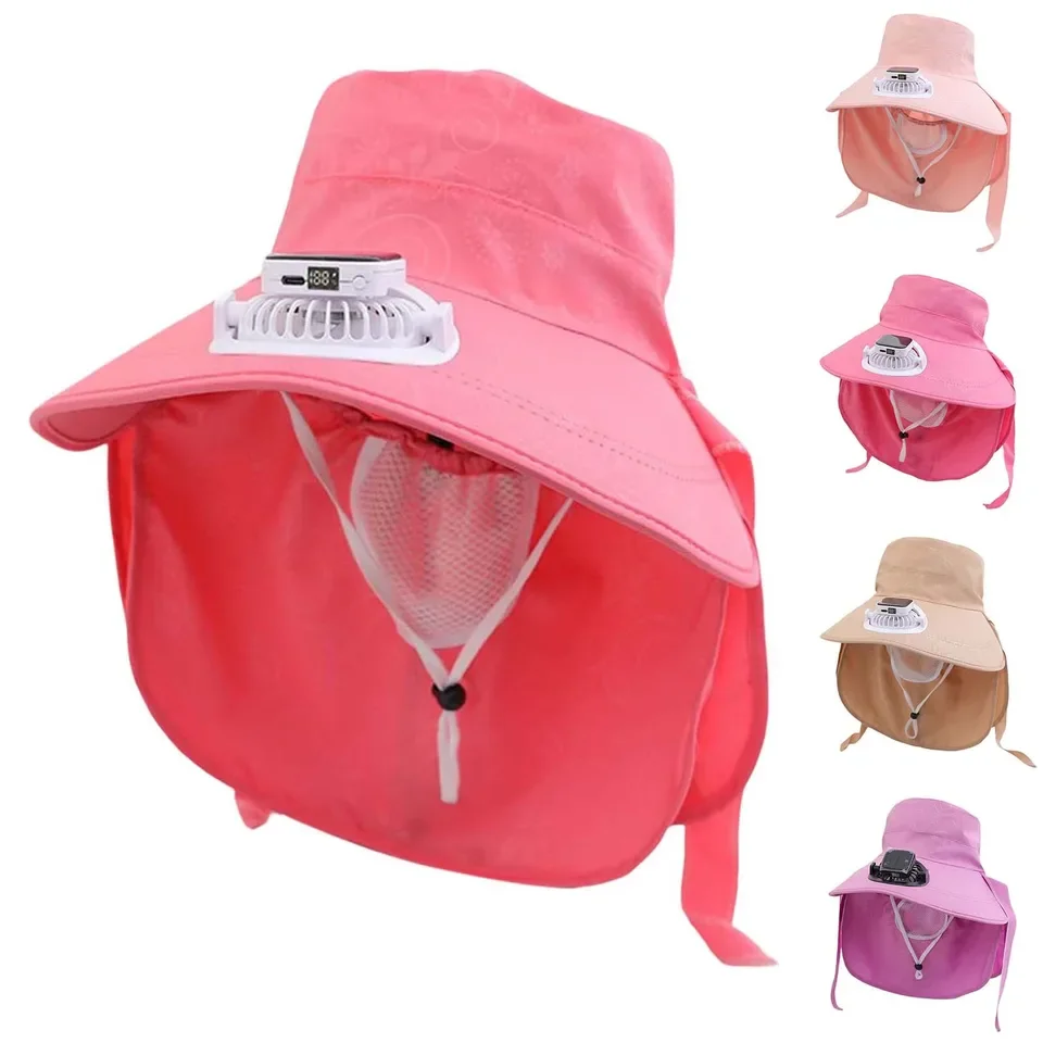 Women Summer Solar Usb Charging Fisherman Hat With Fan Door Long Shield Hat 300 Ma Current Hats For Teens