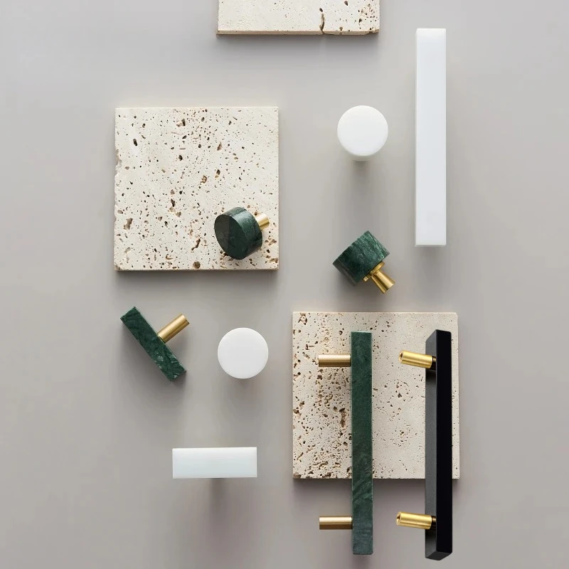 

Nordic Luxury Brass Marble Crystal Handle Long Round Double Hole Pulls Cabinet Wardrobe Dresser Drawer Knobs