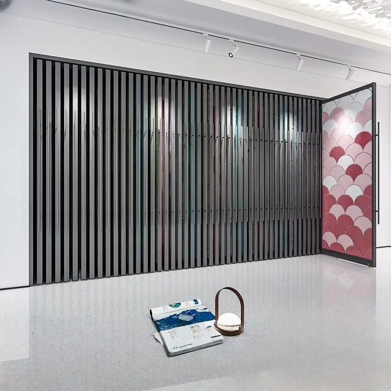 Pull Push Metal Sliding Tile Quartz Stone Custom Floor Tile Rack Display High End Sample Floor Tile Display Rack