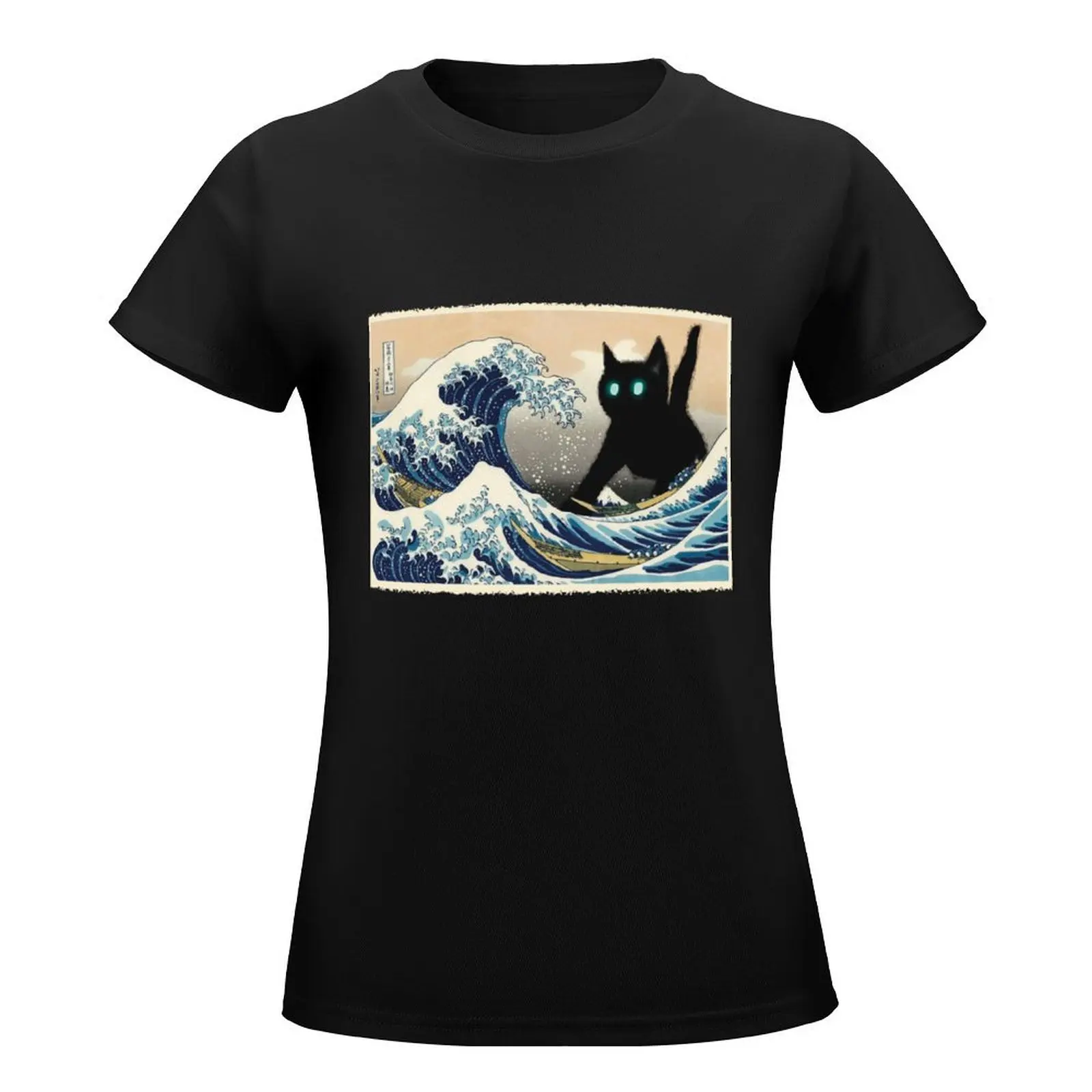 The Great Wave off Kanagawa, Cat attack T-Shirt Short sleeve tee lady clothes kawaii clothes womans clothing