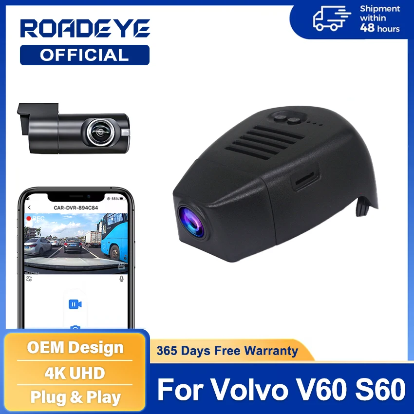 Dash Cam For Volvo V60 S60 2019 2020 2021 2022,Plug and Play Car DVR 4K 2160P Dashcam for Car Camera Video Recorder