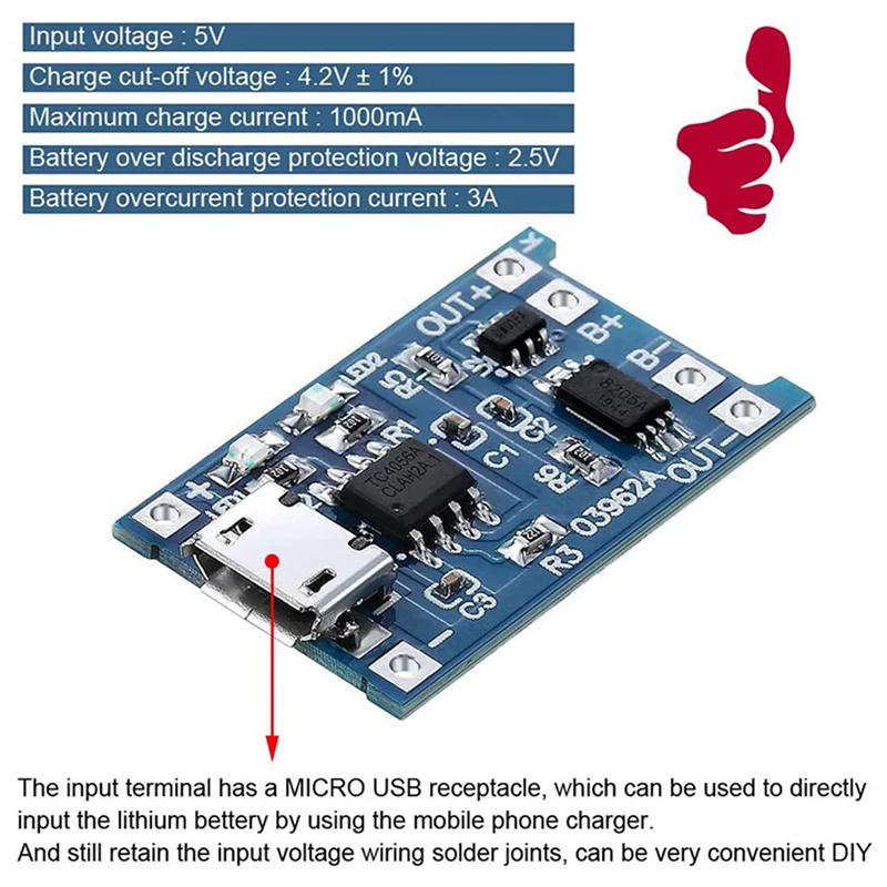 M13K-12PCS For TP4056 Charging Module With Battery Protection 18650 BMS 5V Micro-USB 1A Charge Board For 18650