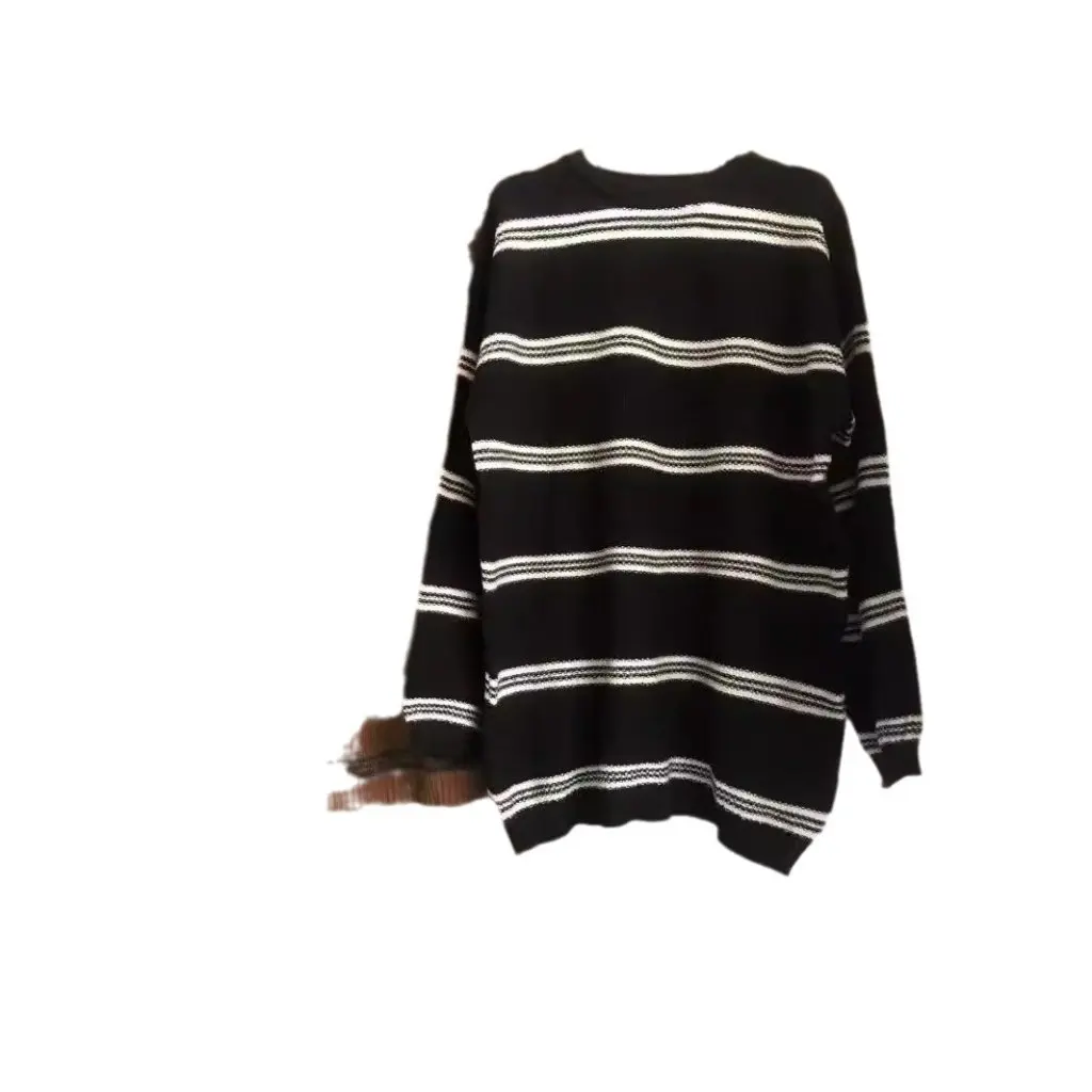 

Women's Color Stripe round Neck Sweater Loose Lazy Style Commuter Coat Autumn Winter Fashion