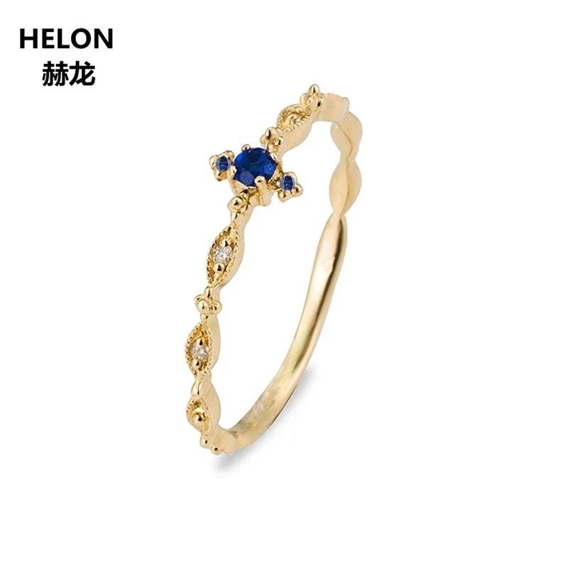 Natural Diamonds Engagement Wedding Ring for Women Solid 14k Yellow Gold Sapphires Ring Anniversary Band Fine Jewelry Trendy