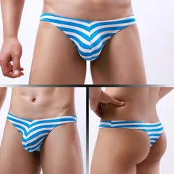 Brand Men's Swimwear Bikini Stripes Printed Swimming Trunks Thong Sexy Low Swimsuits Men Swim Surf Bathing Suit Beach Shorts