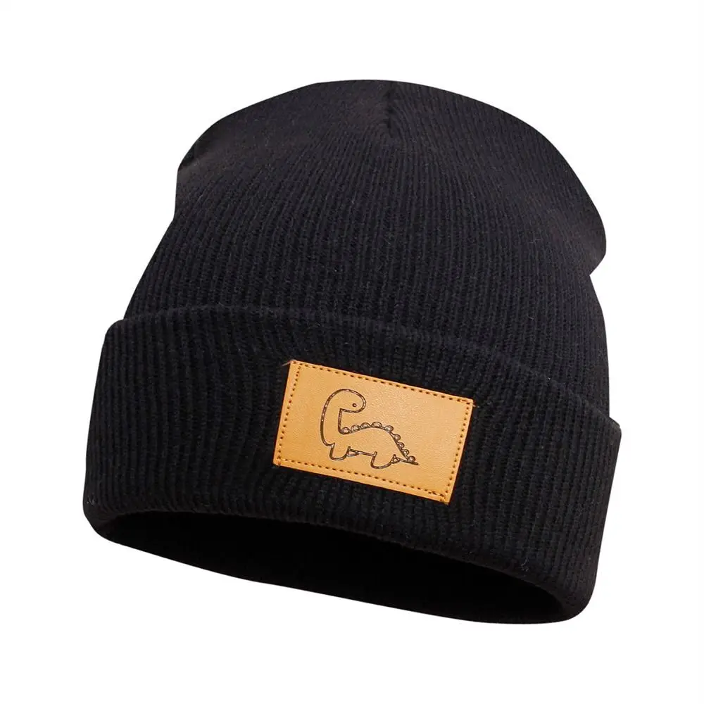 Gorro de invierno con diseño de dinosaurio para niños, gorro elástico liso para bebé, gorros cálidos de punto suave