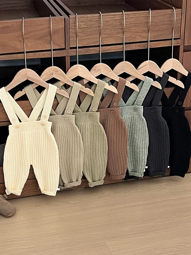 Newborn Baby Kids Wool Knitted Jumpsuit Overalls for Girls Boys Clothing Infant Children's Solid Color Strap Pants Romper