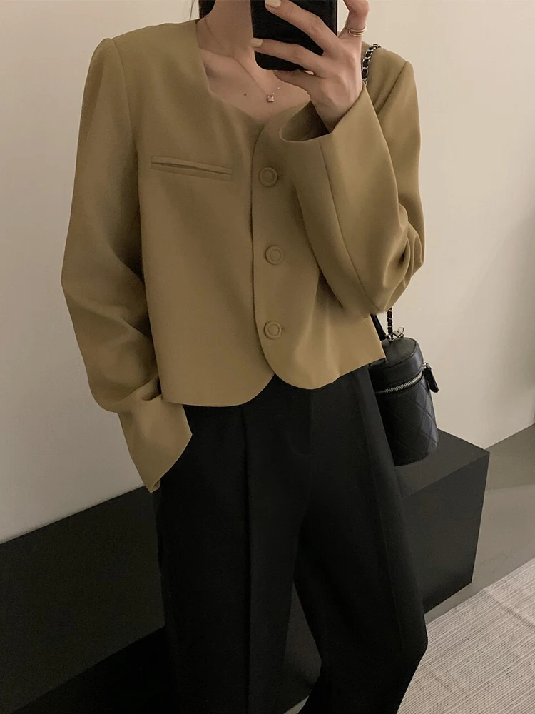 

Vintage Elegant Square Collar Aesthetic Suit Jacket Korean Fashion Casual Coat Women Long Sleeve Notched Collar Blazer