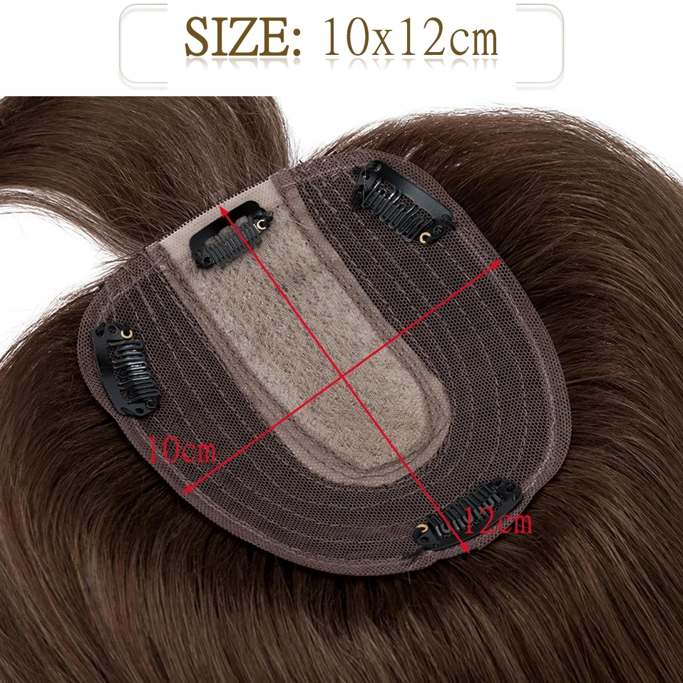 S-noilite Natural Hair Topper Wig for Women 10x12cm with Silk Base 3.5x9cm Human Hair Piece with Bangs Hair Clip Included
