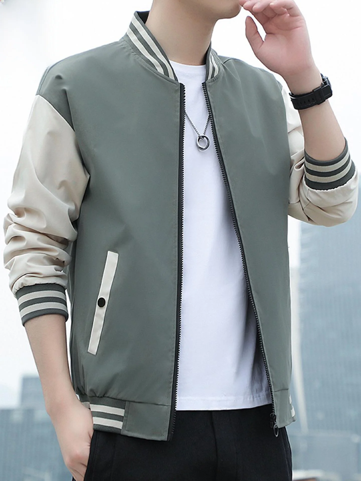 

Мужская верхняя одежда Spring Jaet для бейсбола, молодежная ветрозащитная одежда с воротником-стойкой, осенний топ, повседневный декор на молнии...