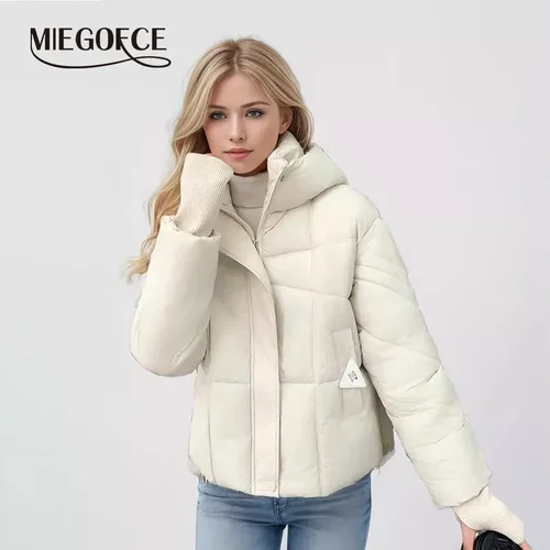 MIEGOFCE 여성용 짧은 면 아우터, 하이 엔드 루즈 후드 포켓 코트, 대학 스타일 하이 퀄리티 재킷 MZ-24585, 용수철 가을 