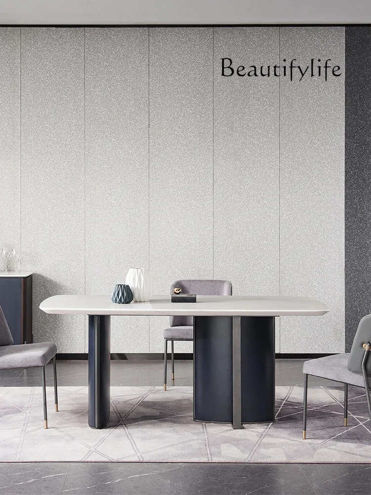 

M Italian Minimalist Rock Slab Marble Restaurant Modern Light Luxury Dining Table And Chairs